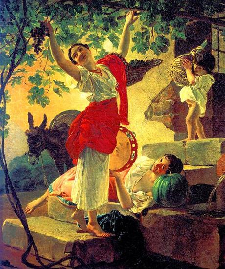 Karl Briullov Girl, gathering grapes in the vicinity of Naples oil painting image